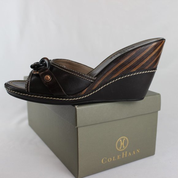 Cole Haan Shoes - Cole Haan Kina Leather Sandal Slides - Elegant Brown Wedge